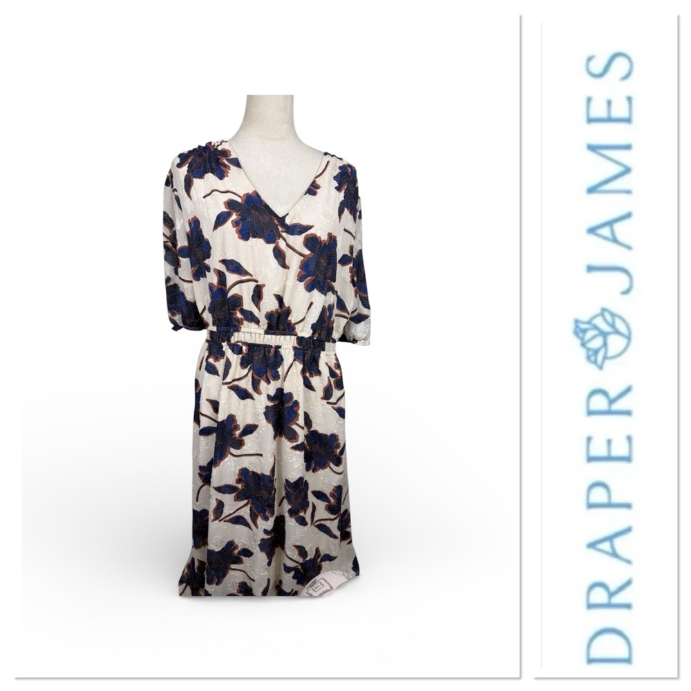 🆕 Draper James RSVP cream and blue print floral jacquard dress size XL